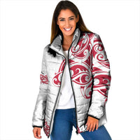 All White Maori Tribal Tattoo Personalised Padded Jacket Classic Red Polynesian Style LT9 Women Red - Polynesian Pride
