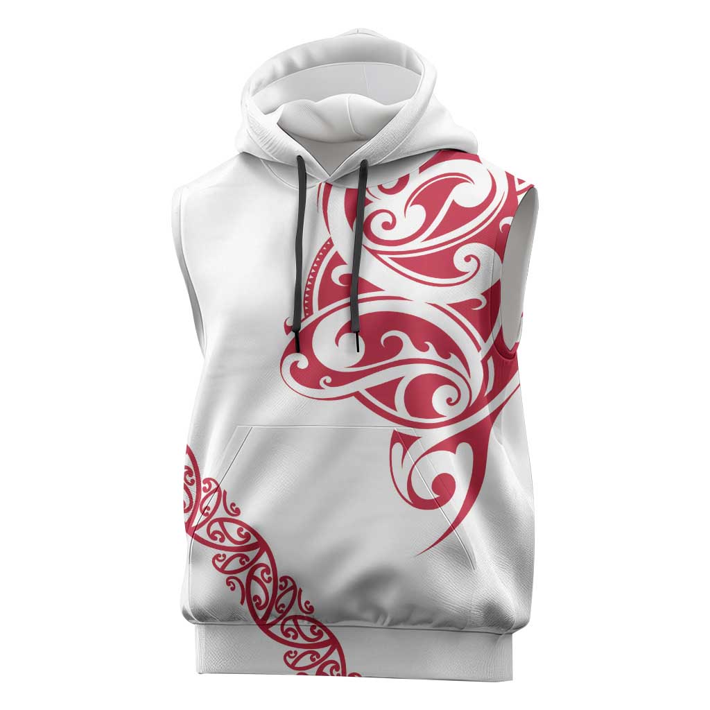 All White Maori Tribal Tattoo Personalised Sleeveless Hoodie Classic Red Polynesian Style LT9 Red - Polynesian Pride