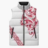 All White Maori Tribal Tattoo Personalised Sleeveless Puffer Jacket Classic Red Polynesian Style LT9 Unisex Red - Polynesian Pride