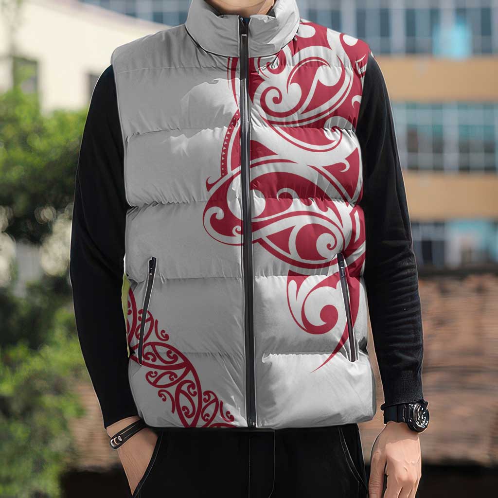 All White Maori Tribal Tattoo Personalised Sleeveless Puffer Jacket Classic Red Polynesian Style LT9 - Polynesian Pride