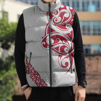All White Maori Tribal Tattoo Personalised Sleeveless Puffer Jacket Classic Red Polynesian Style LT9 - Polynesian Pride