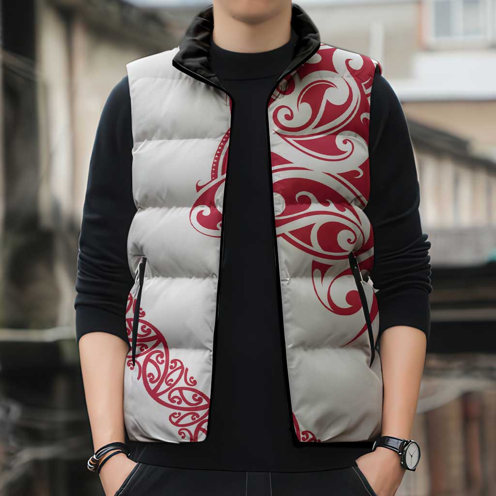 All White Maori Tribal Tattoo Personalised Sleeveless Puffer Jacket Classic Red Polynesian Style LT9 - Polynesian Pride