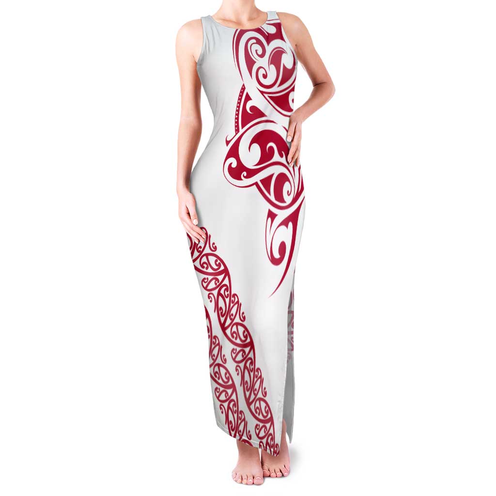 All White Maori Tribal Tattoo Personalised Tank Maxi Dress Classic Red Polynesian Style LT9 Women Red - Polynesian Pride