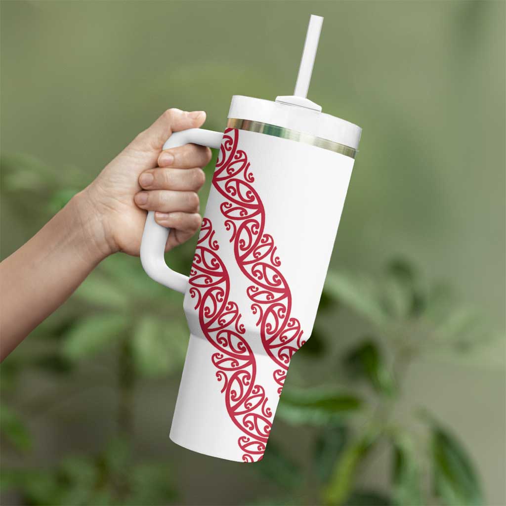 All White Maori Tribal Tattoo Personalised Tumbler With Handle Classic Red Polynesian Style LT9 - Polynesian Pride