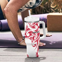 All White Maori Tribal Tattoo Personalised Tumbler With Handle Classic Red Polynesian Style LT9 - Polynesian Pride