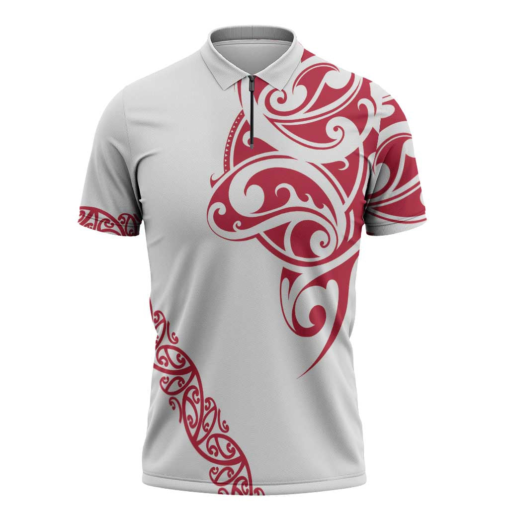 All White Maori Tribal Tattoo Personalised Zipper Polo Shirt Classic Red Polynesian Style LT9 Red - Polynesian Pride