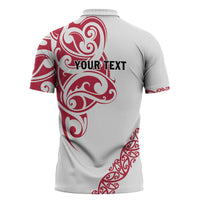 All White Maori Tribal Tattoo Personalised Zipper Polo Shirt Classic Red Polynesian Style LT9 - Polynesian Pride