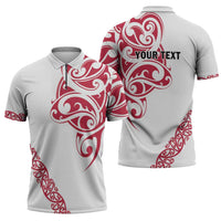All White Maori Tribal Tattoo Personalised Zipper Polo Shirt Classic Red Polynesian Style LT9 - Polynesian Pride
