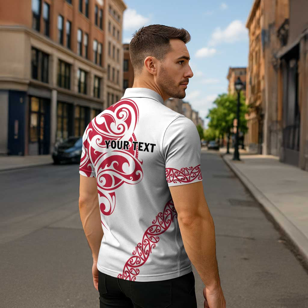 All White Maori Tribal Tattoo Personalised Zipper Polo Shirt Classic Red Polynesian Style LT9 - Polynesian Pride