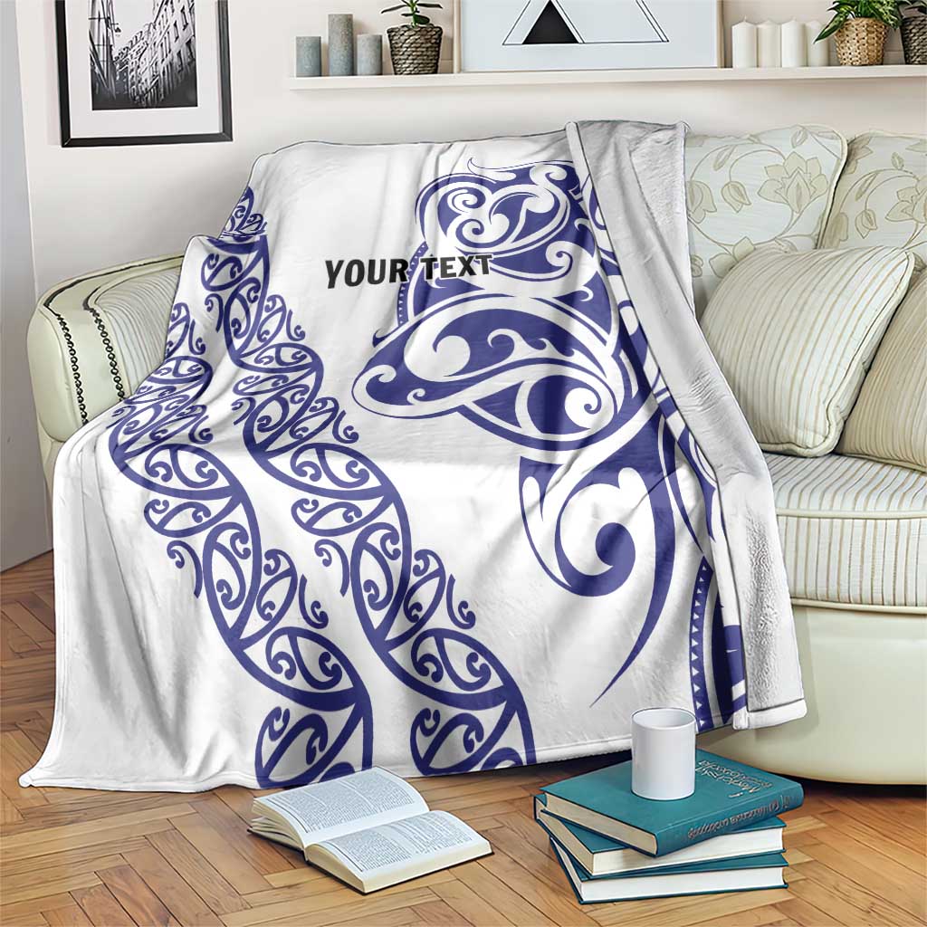 All White Maori Tribal Tattoo Personalised Blanket Dark Blue Polynesian Style LT9 Blue - Polynesian Pride