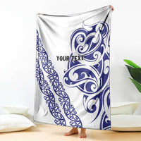 All White Maori Tribal Tattoo Personalised Blanket Dark Blue Polynesian Style LT9 - Polynesian Pride