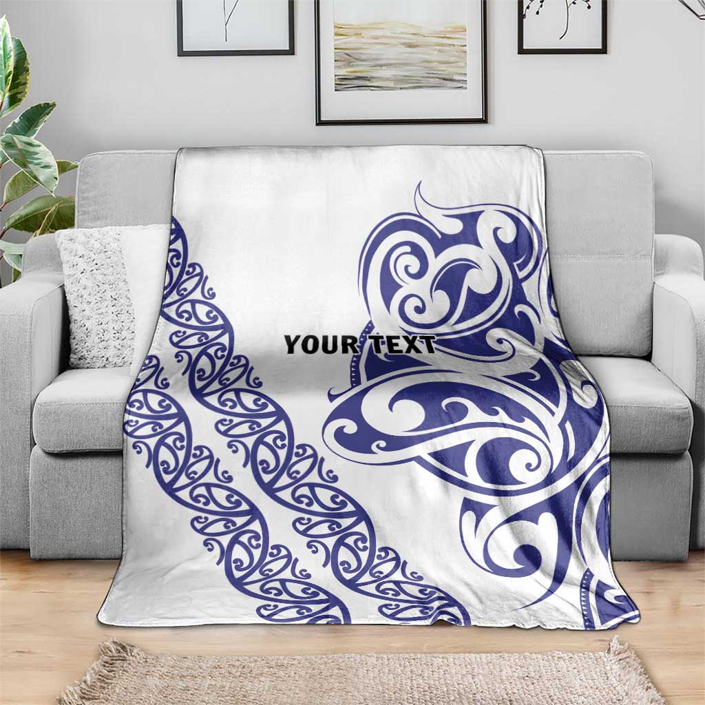 All White Maori Tribal Tattoo Personalised Blanket Dark Blue Polynesian Style LT9 - Polynesian Pride