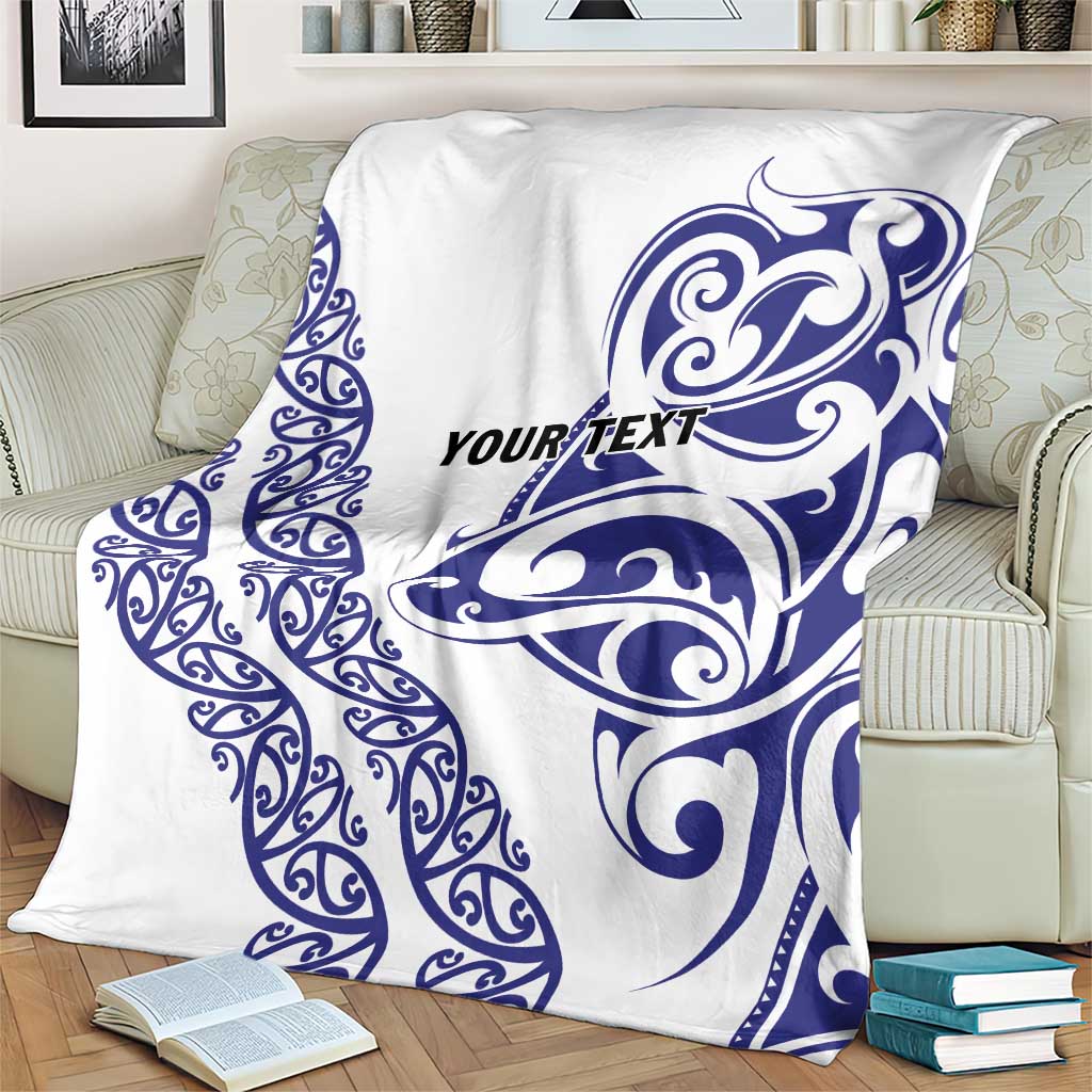 All White Maori Tribal Tattoo Personalised Blanket Dark Blue Polynesian Style LT9 - Polynesian Pride