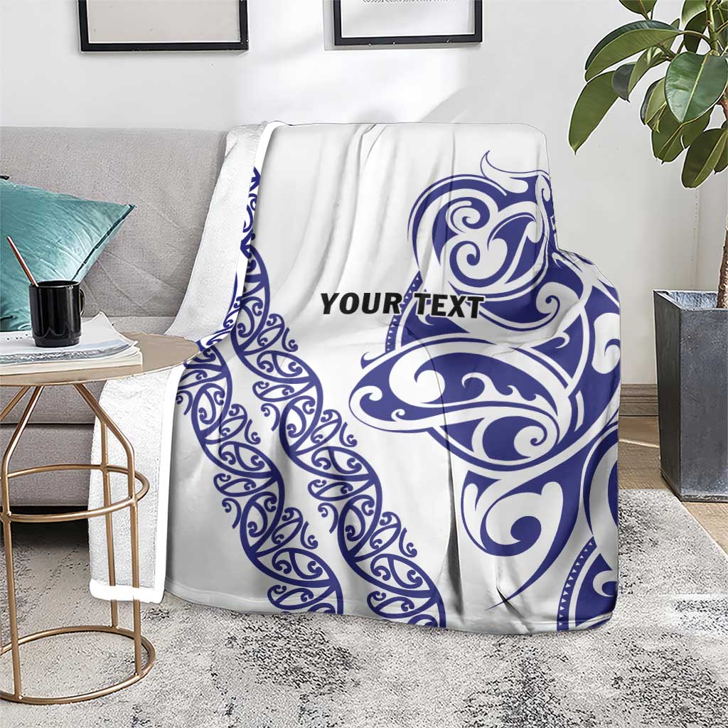 All White Maori Tribal Tattoo Personalised Blanket Dark Blue Polynesian Style LT9 - Polynesian Pride