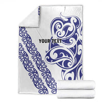 All White Maori Tribal Tattoo Personalised Blanket Dark Blue Polynesian Style LT9 - Polynesian Pride