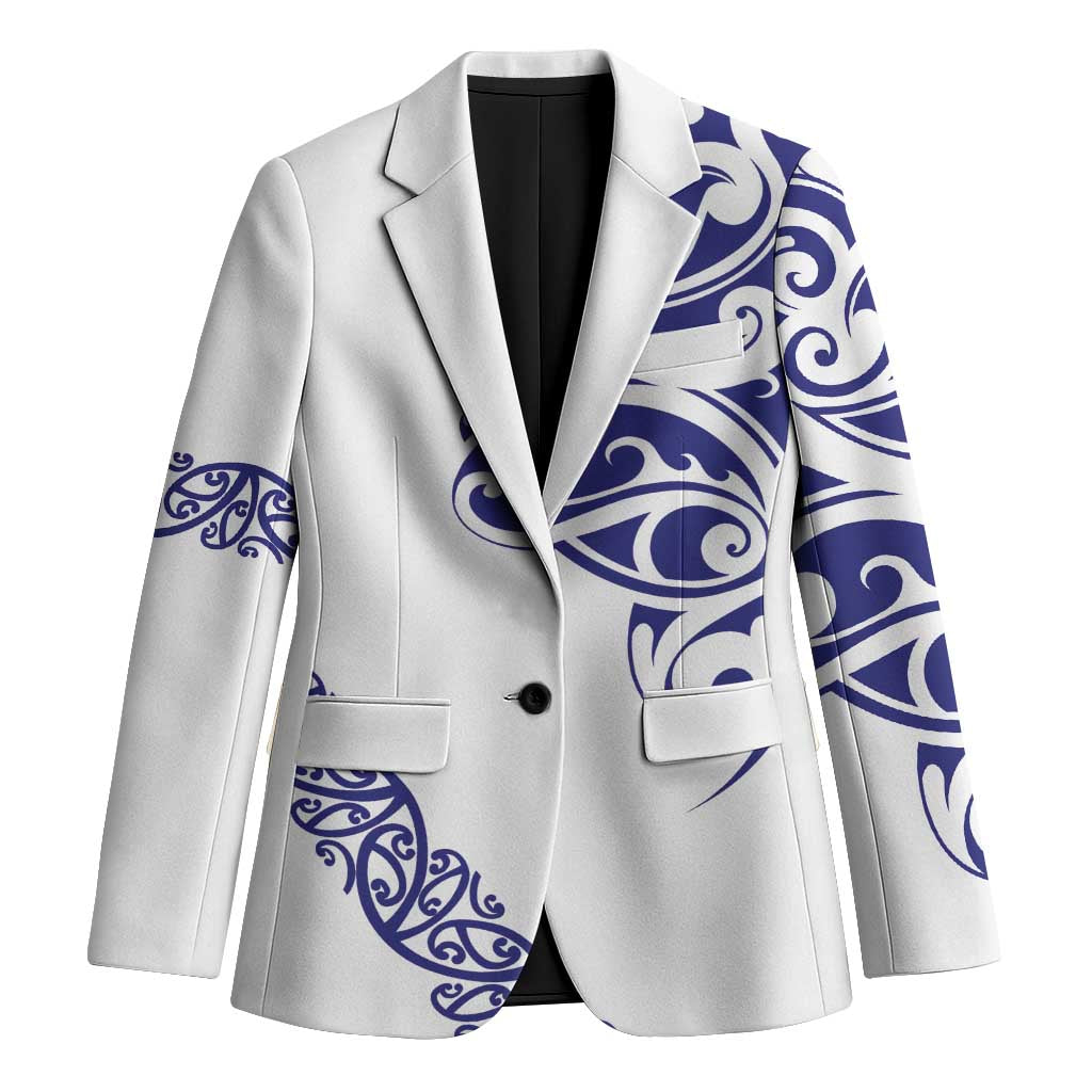 All White Maori Tribal Tattoo Personalised Blazer Dark Blue Polynesian Style LT9 Unisex Blue - Polynesian Pride