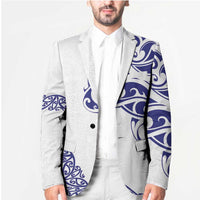 All White Maori Tribal Tattoo Personalised Blazer Dark Blue Polynesian Style LT9 - Polynesian Pride