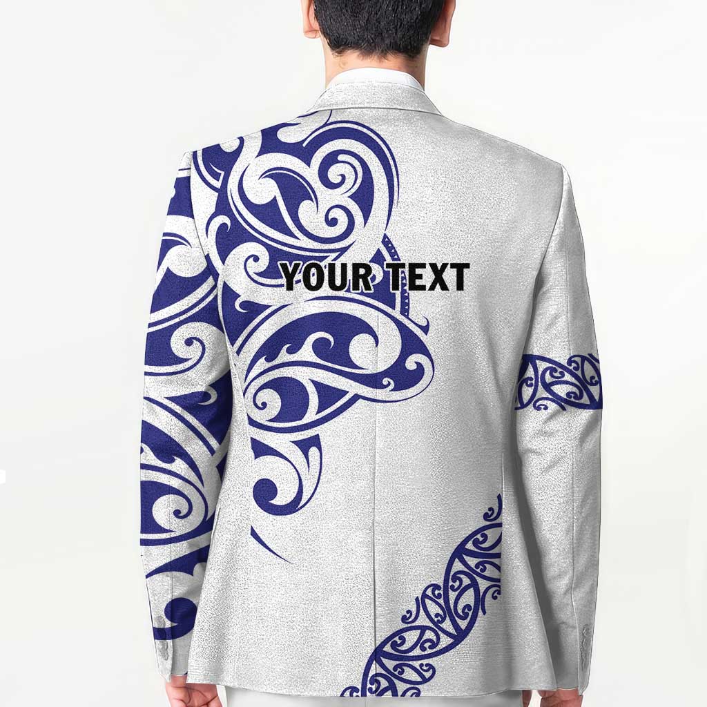 All White Maori Tribal Tattoo Personalised Blazer Dark Blue Polynesian Style LT9 - Polynesian Pride