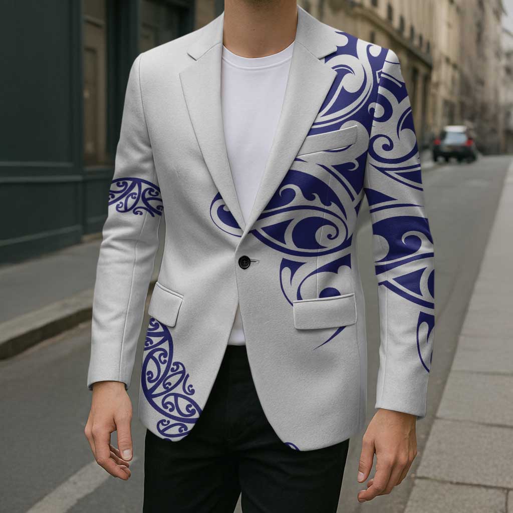 All White Maori Tribal Tattoo Personalised Blazer Dark Blue Polynesian Style LT9 - Polynesian Pride