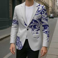 All White Maori Tribal Tattoo Personalised Blazer Dark Blue Polynesian Style LT9 - Polynesian Pride