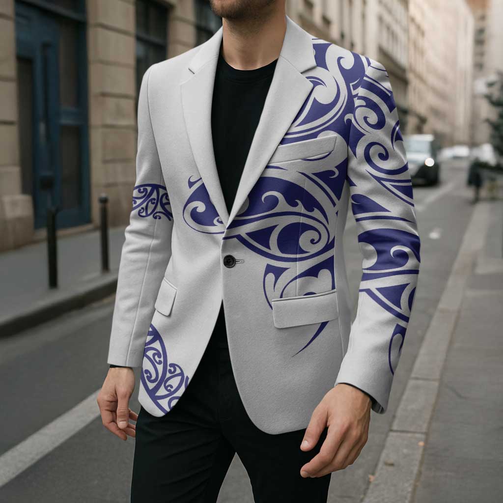 All White Maori Tribal Tattoo Personalised Blazer Dark Blue Polynesian Style LT9 - Polynesian Pride