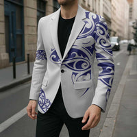 All White Maori Tribal Tattoo Personalised Blazer Dark Blue Polynesian Style LT9 - Polynesian Pride