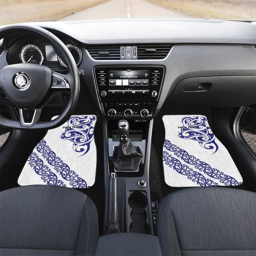 All White Maori Tribal Tattoo Personalised Car Mats Dark Blue Polynesian Style LT9 Set 2pcs - Front Blue - Polynesian Pride