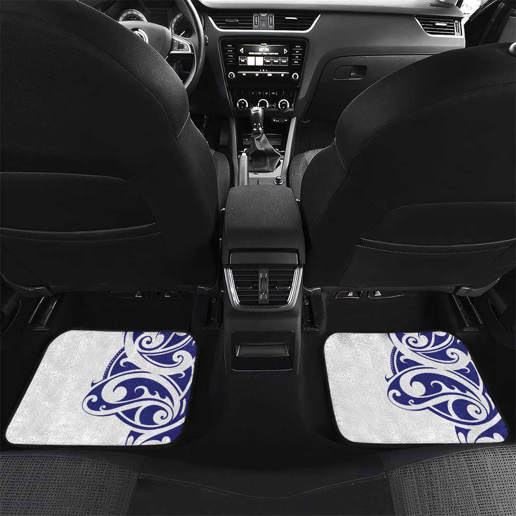 All White Maori Tribal Tattoo Personalised Car Mats Dark Blue Polynesian Style LT9 Set 2pcs - Back Blue - Polynesian Pride