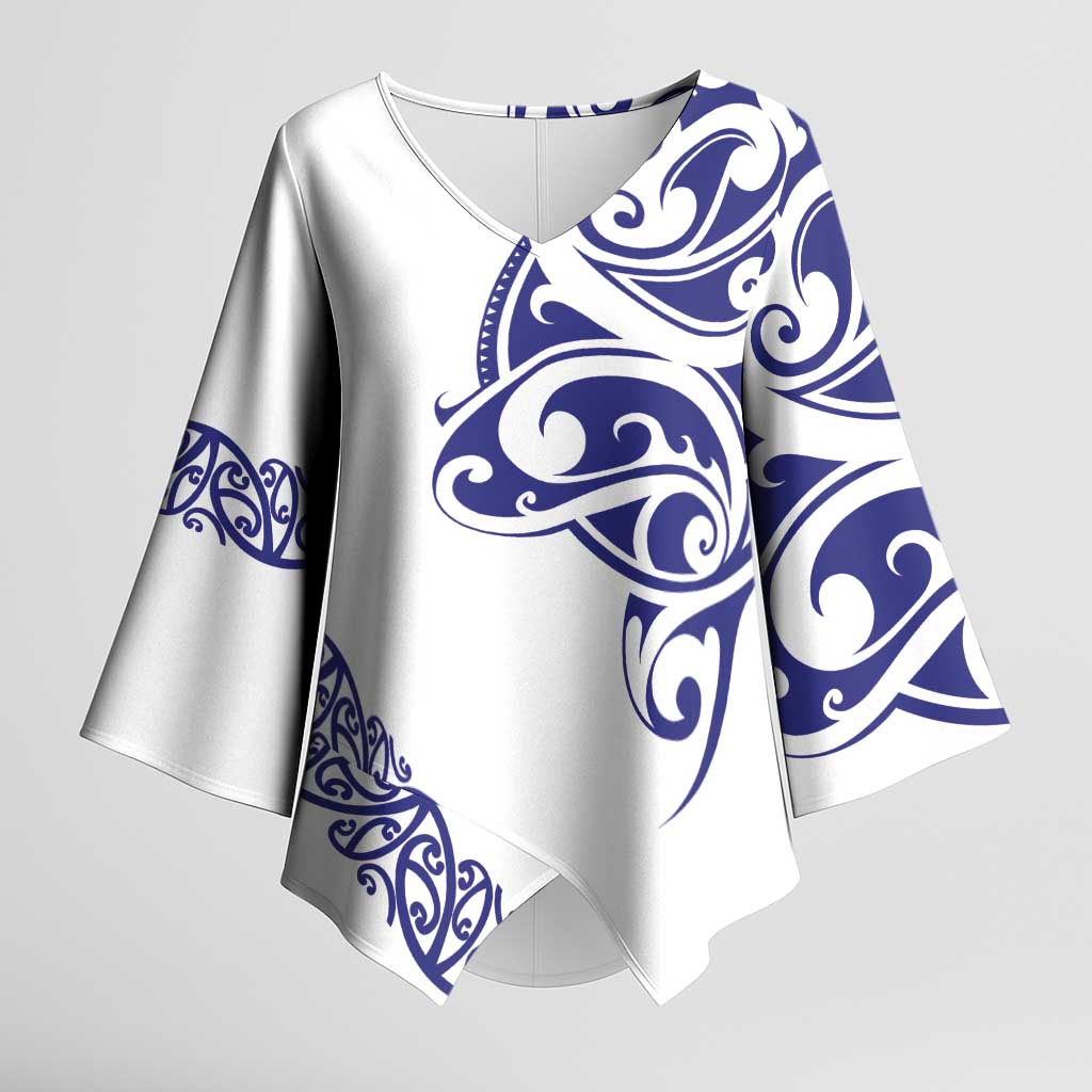 All White Maori Tribal Tattoo Personalised Kimono Sleeve Blouse Dark Blue Polynesian Style LT9 Female Blue - Polynesian Pride