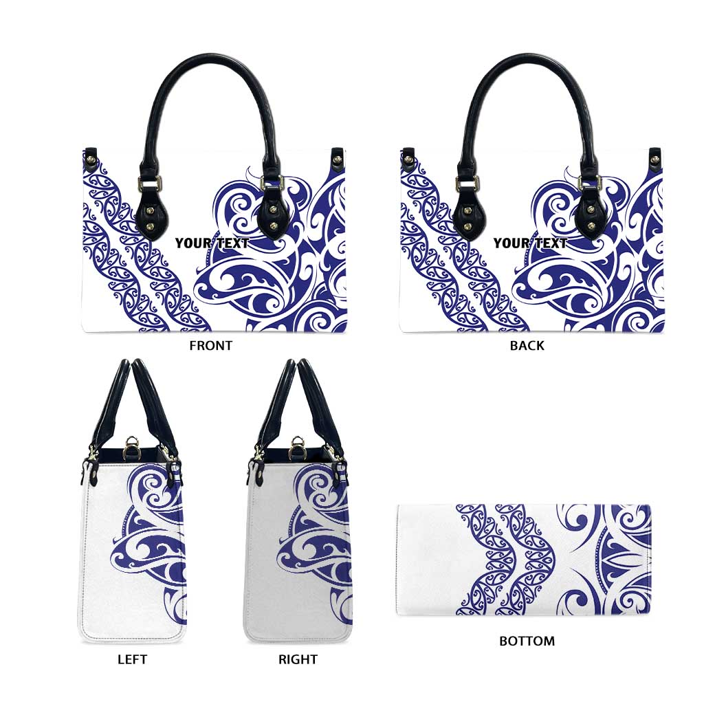 All White Maori Tribal Tattoo Personalised Leather Bag Dark Blue Polynesian Style LT9 - Polynesian Pride