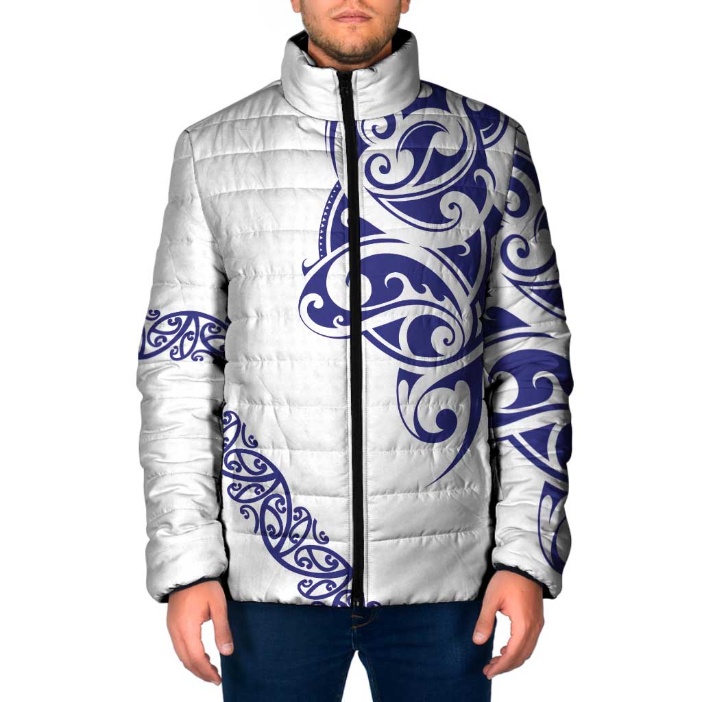 All White Maori Tribal Tattoo Personalised Padded Jacket Dark Blue Polynesian Style LT9 Men Blue - Polynesian Pride