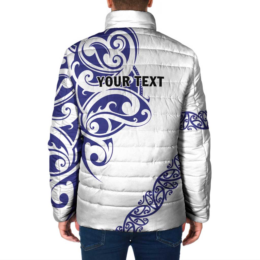All White Maori Tribal Tattoo Personalised Padded Jacket Dark Blue Polynesian Style LT9 - Polynesian Pride