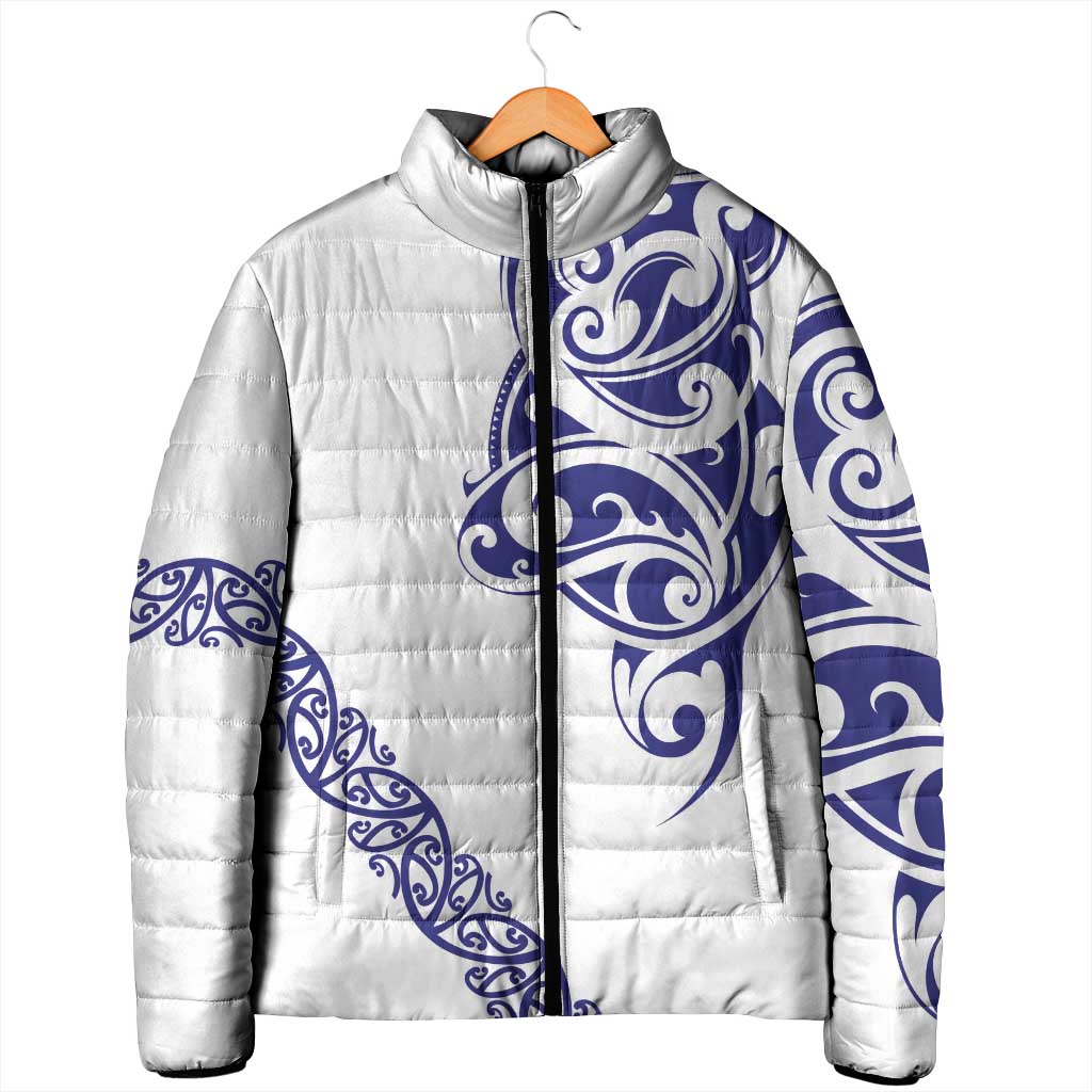 All White Maori Tribal Tattoo Personalised Padded Jacket Dark Blue Polynesian Style LT9 - Polynesian Pride