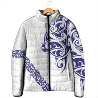 All White Maori Tribal Tattoo Personalised Padded Jacket Dark Blue Polynesian Style LT9 - Polynesian Pride