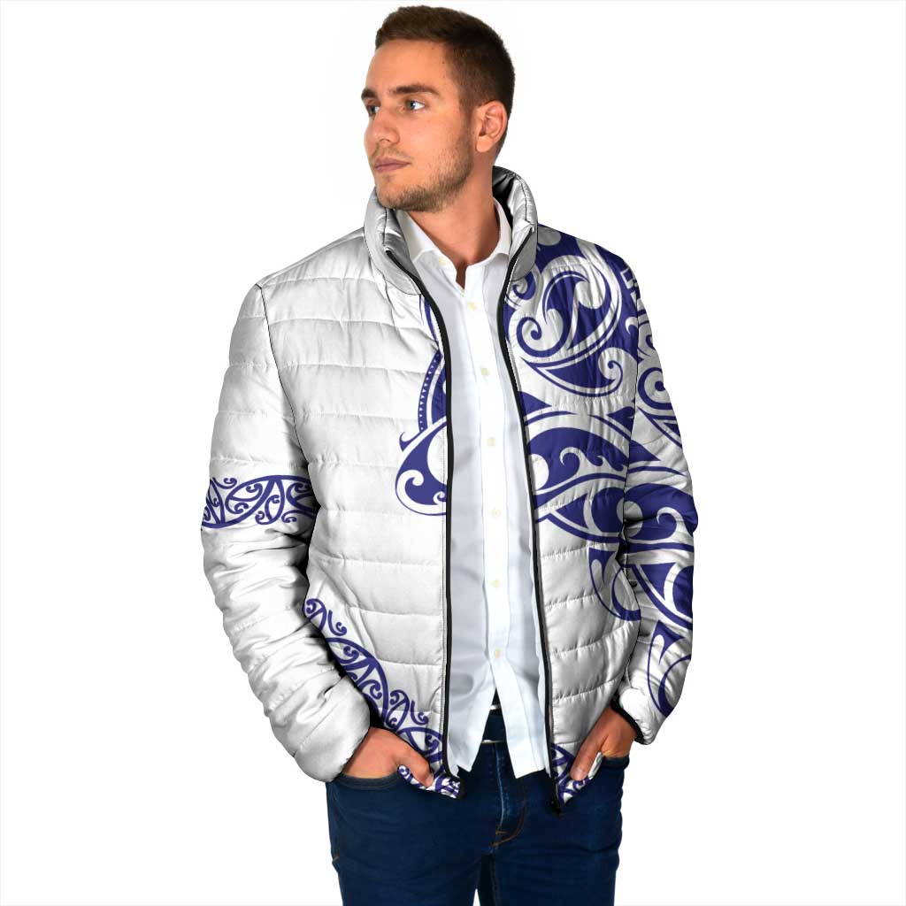 All White Maori Tribal Tattoo Personalised Padded Jacket Dark Blue Polynesian Style LT9 - Polynesian Pride