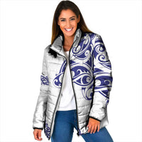 All White Maori Tribal Tattoo Personalised Padded Jacket Dark Blue Polynesian Style LT9 Women Blue - Polynesian Pride