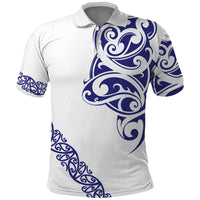 All White Maori Tribal Tattoo Personalised Polo Shirt Dark Blue Polynesian Style LT9 Blue - Polynesian Pride