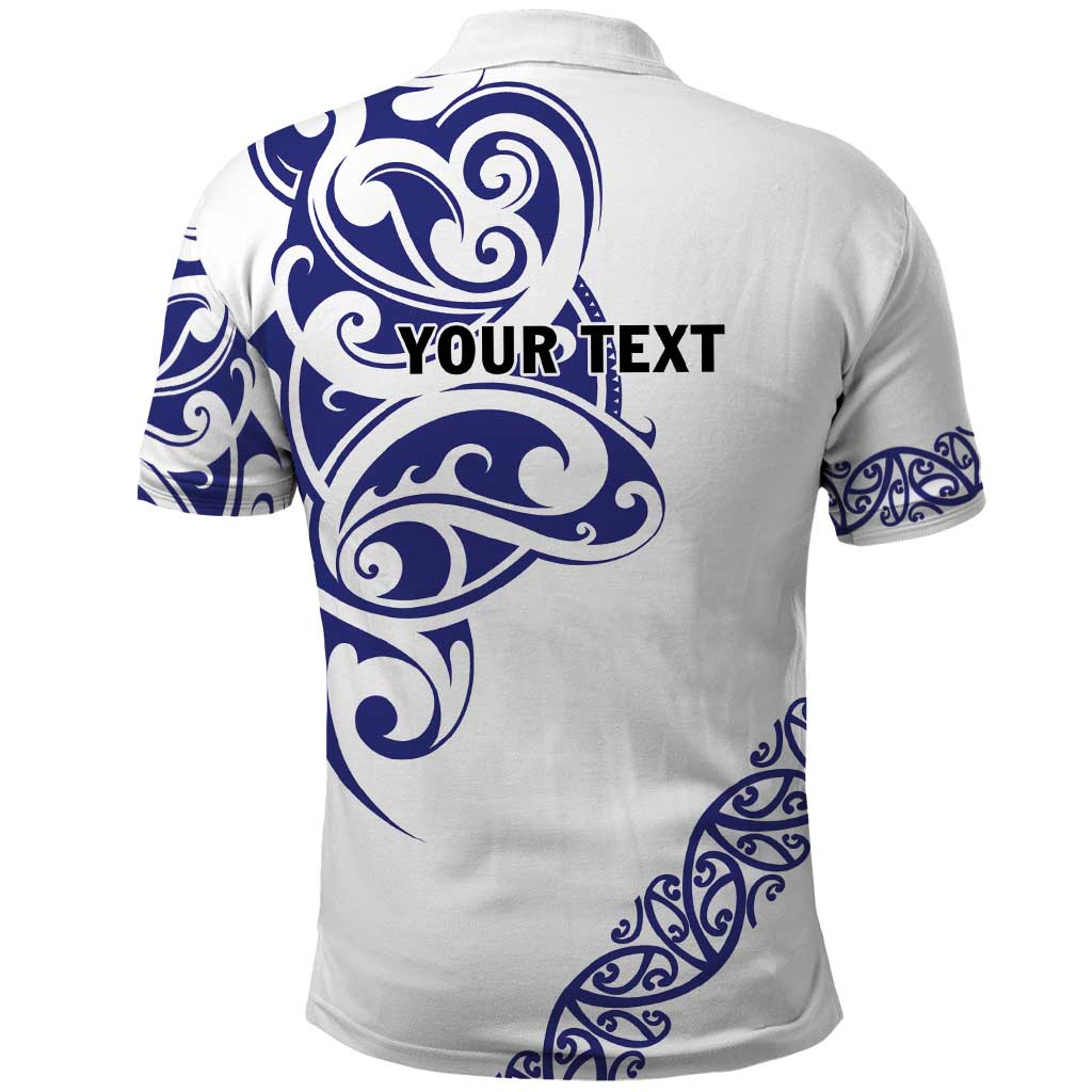 All White Maori Tribal Tattoo Personalised Polo Shirt Dark Blue Polynesian Style LT9 - Polynesian Pride