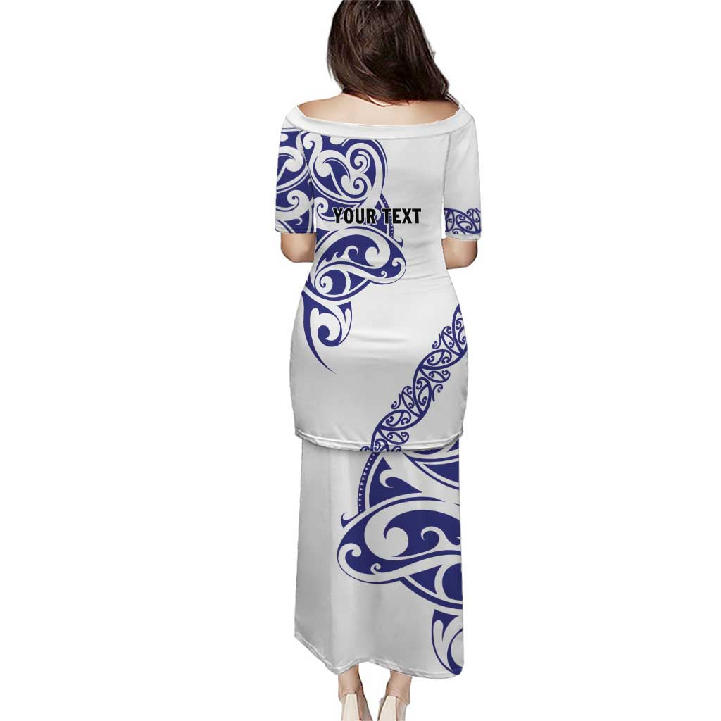 All White Maori Tribal Tattoo Personalised Puletasi Dark Blue Polynesian Style LT9 - Polynesian Pride