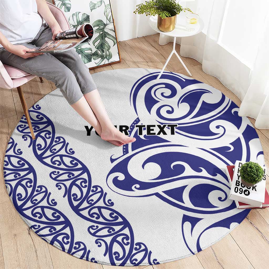 All White Maori Tribal Tattoo Personalised Round Carpet Dark Blue Polynesian Style LT9 - Polynesian Pride