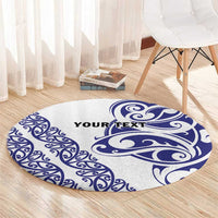 All White Maori Tribal Tattoo Personalised Round Carpet Dark Blue Polynesian Style LT9 - Polynesian Pride