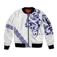 All White Maori Tribal Tattoo Personalised Sleeve Zip Bomber Jacket Dark Blue Polynesian Style LT9 Unisex Blue - Polynesian Pride