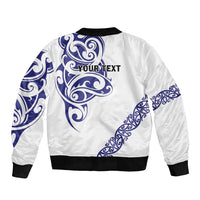All White Maori Tribal Tattoo Personalised Sleeve Zip Bomber Jacket Dark Blue Polynesian Style LT9 - Polynesian Pride
