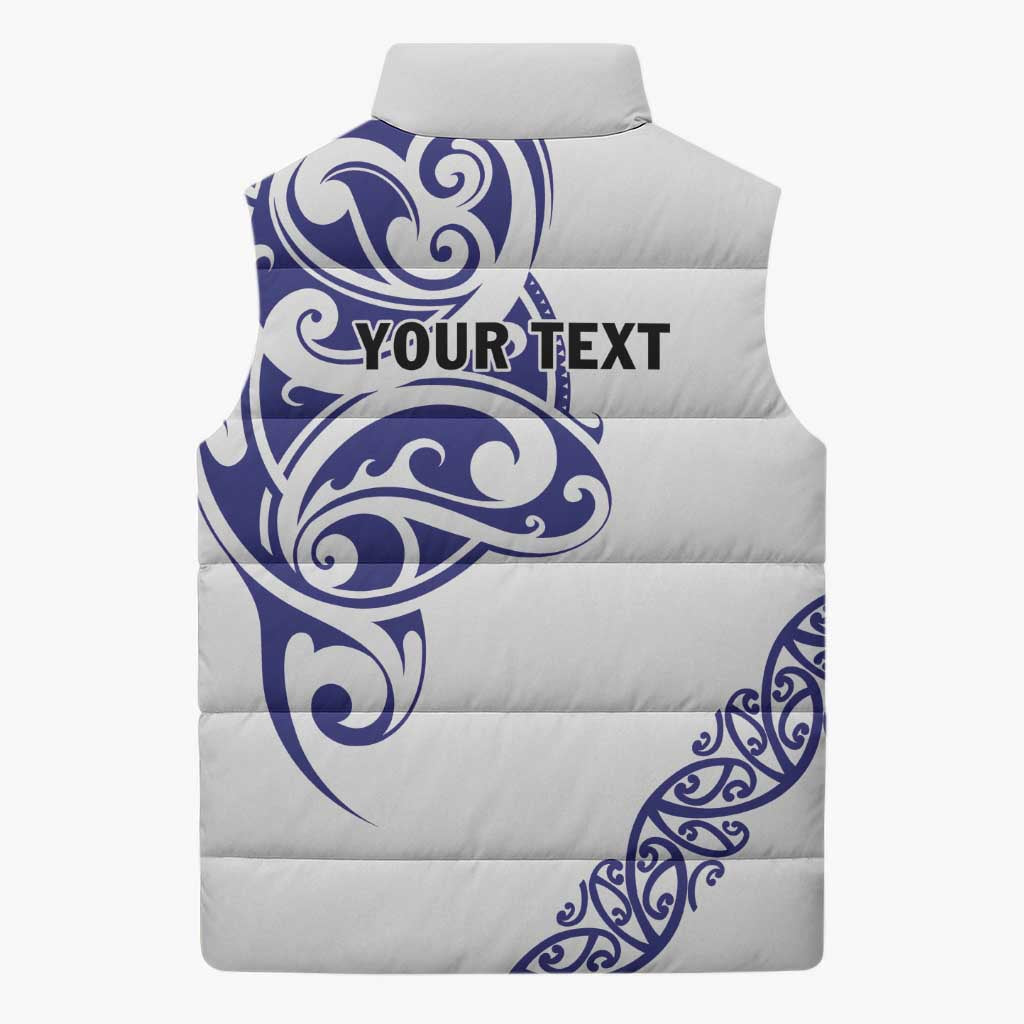 All White Maori Tribal Tattoo Personalised Sleeveless Puffer Jacket Dark Blue Polynesian Style LT9 - Polynesian Pride