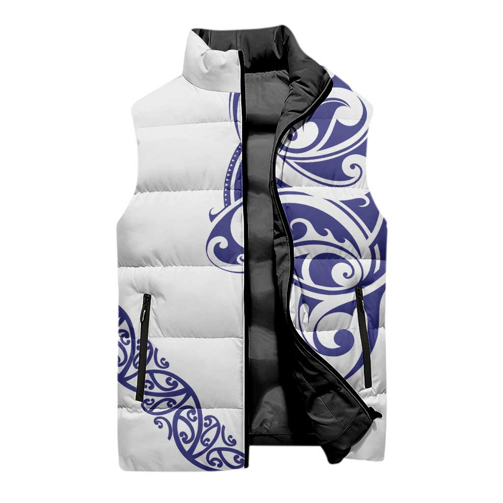 All White Maori Tribal Tattoo Personalised Sleeveless Puffer Jacket Dark Blue Polynesian Style LT9 - Polynesian Pride