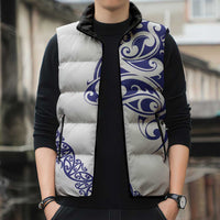 All White Maori Tribal Tattoo Personalised Sleeveless Puffer Jacket Dark Blue Polynesian Style LT9 - Polynesian Pride