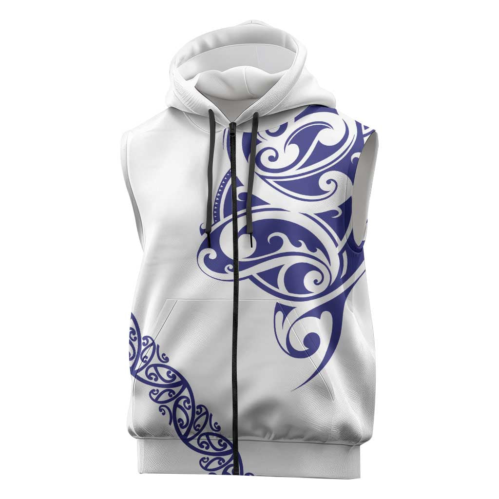 All White Maori Tribal Tattoo Personalised Sleeveless Zip Hoodie Dark Blue Polynesian Style LT9 Blue - Polynesian Pride