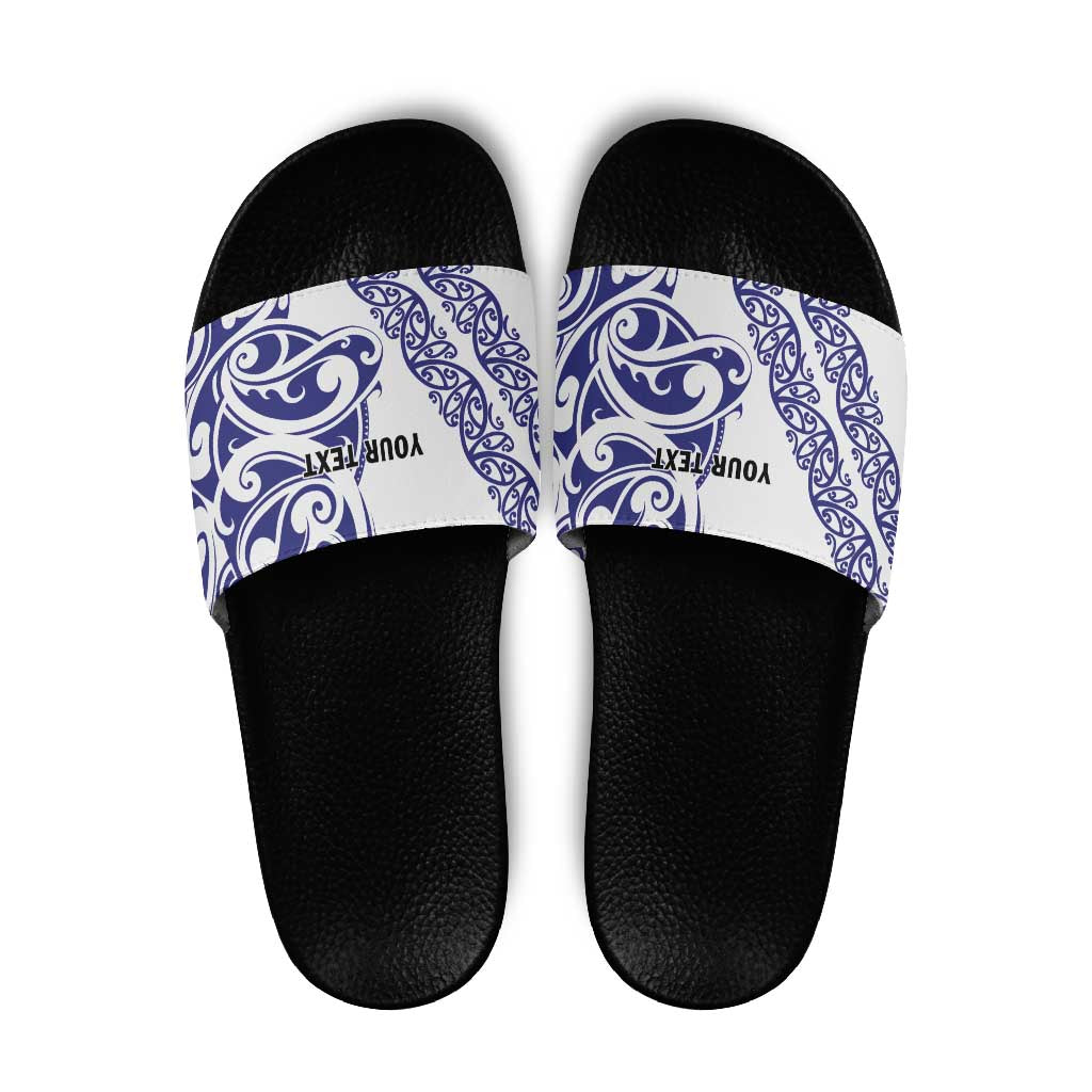 All White Maori Tribal Tattoo Personalised Slide Sandals Dark Blue Polynesian Style LT9 Blue - Polynesian Pride