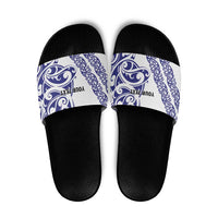 All White Maori Tribal Tattoo Personalised Slide Sandals Dark Blue Polynesian Style LT9 Blue - Polynesian Pride