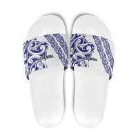 All White Maori Tribal Tattoo Personalised Slide Sandals Dark Blue Polynesian Style LT9 Blue - Polynesian Pride